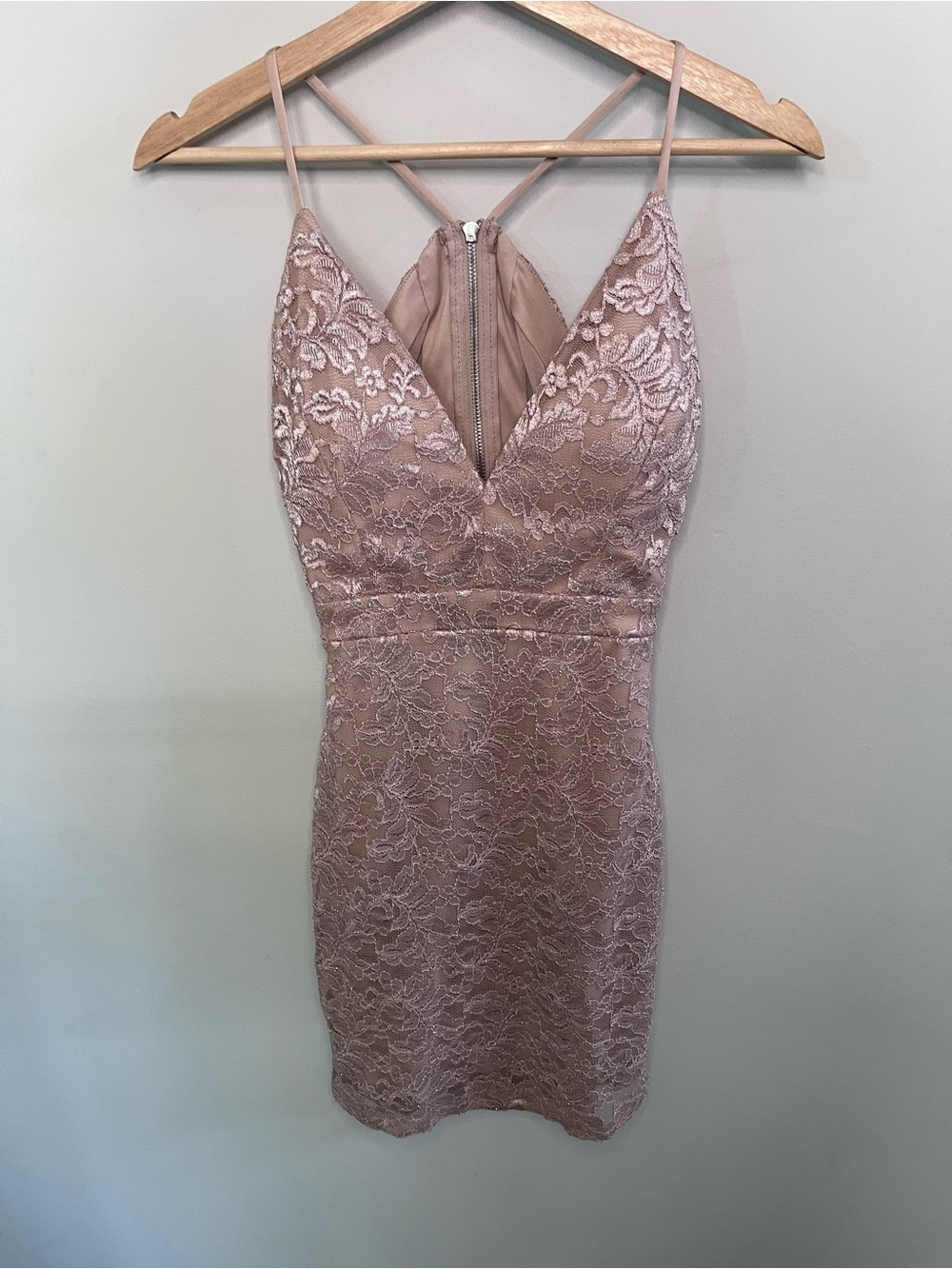 Emerald Sundae Mauve Pink Lace‎ Bodycon Mini Dress Strappy Back Size S